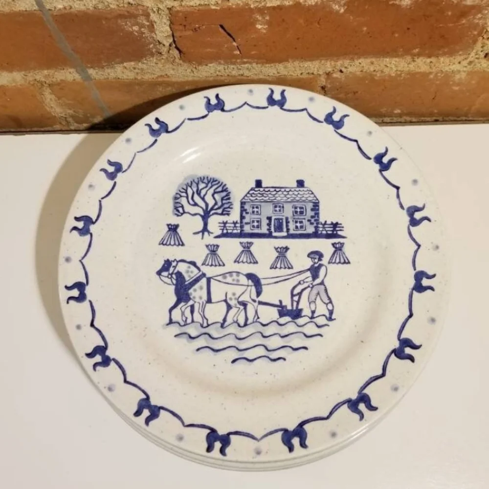 POPPYTRAIL BY METLOX PLATES VTG BLUE DINNER SET OF 6 KITCHEN DINING WEDDING GIFT